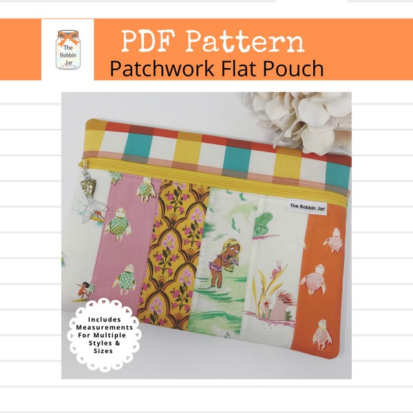 Sewing Pattern-Patchwork Flat Pouch PDF Pattern, Pouch Pattern, Stitching Organizer Pattern, instant download (not a finished item)