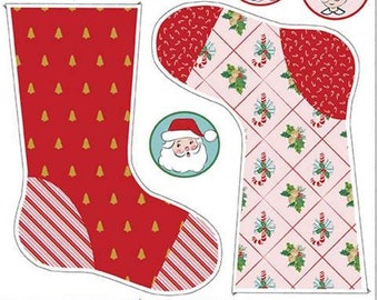 Santa Claus Lane Stocking Fabric Panel: Sparkle Christmas Stockings