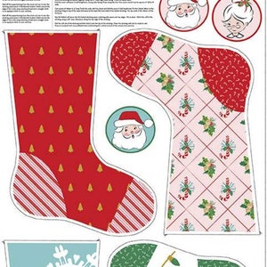 Painel de meia Santa Claus Lane 1 Sparkle-Meias de Natal-Meias de Papai Noel-Painel de Natal-Tecido Santa Claus Lane-Natal Vintage