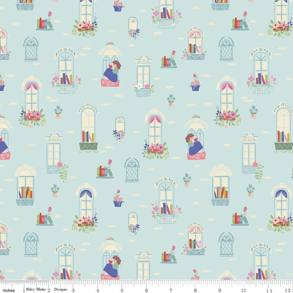 SOLD BY 1/2 YARD-Beauty & the Beast Windows Light Blue-100% cotton fabric-Beauty and the Beast Fabric