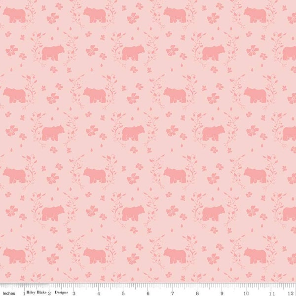 SOLD BY 1/2 YARD-Strawberry Honey Bears Blush-Gracey Larson Fabric-Bears Fabric-Pink Fabric-100% cotton