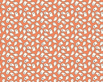 SOLD BY 1/2 YARD-Spooky Schoolhouse Ghosts Orange-100% cotton fabric