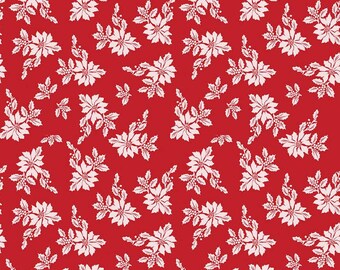 VERKOCHT DOOR 1/2 YARD-Santa Claus Lane Poinsettias Red-100% katoenen stof