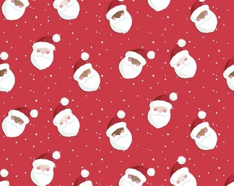 SOLD BY 1/2 YARD-Holly Holiday Santas Red Fabric-100% cotton