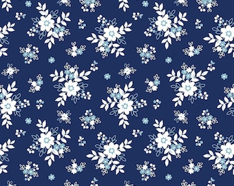 SPRZEDAWANE NA 1/2 JARDU - Simply Country Bouquets Navy - 100% bawełny - Tasha Noel Fabric