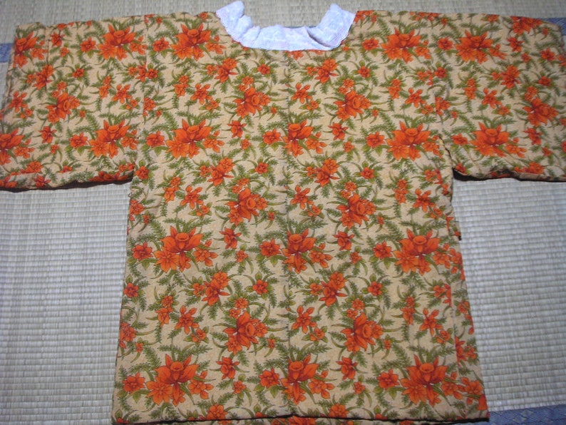 270 vintage japanese kimono wool haori short coat orange yellow green flower orchid