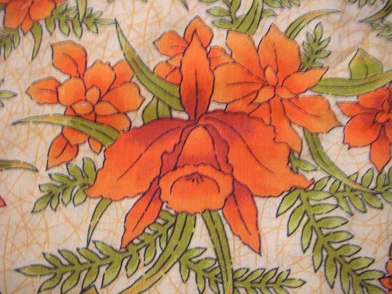 270 vintage japanese kimono wool haori short coat orange yellow green flower orchid