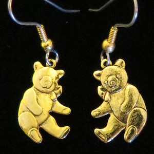 Teddy Bear Earrings 24 Karat Gold Plate Or Oxidized Matte Silver Bears Teddies Stuffed Animal Gift EG153 / ES155