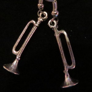 Horn Trumpet Earrings Oxidized Matte Silver Music Teacher Band Symphony Orchestra ES432
