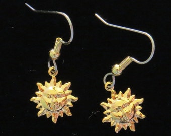Sun Earrings Celestial 24 Karat Gold Plate or Silver Plate Small Suns Smiling Faces Summer Vacation Beach Gift EG171 / ES200