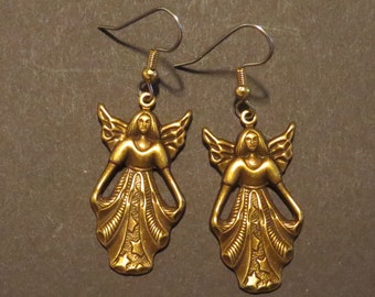 Pendientes de ángel antigua latón Navidad vacaciones de Pascua Cristiana o oxidada plata mate EG427 / ES391