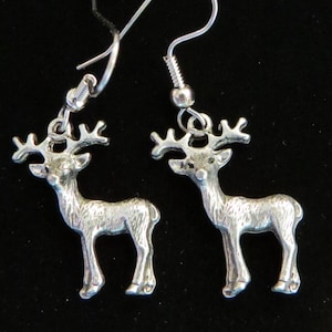 Rudolph Buck Earrings Reindeer 24 Karat Gold Plate or Oxidized Matte Silver Deer Hunter Dear Christmas EG308 / ES282