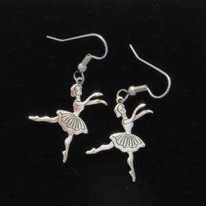 Ballet Dancer Earrings Silver Plate Ballerina Dancers Dance Dancing ES464