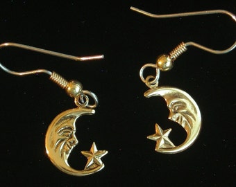 Celestial Small Half Moon Faces Earrings 24 Karat Gold Plate or Silver Plate EG255 / ES220