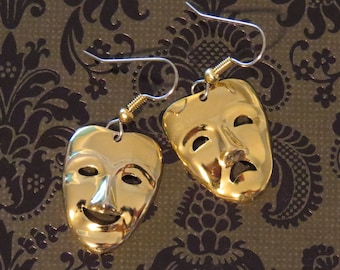 A Comedy & A Tragedy Masks Earrings Theater 24 Karat Gold Plate or Sterling Silver Plate Actors Theatrical Thespian EG488 / ES421