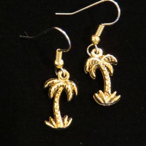 Palm Tree Earrings Gold Plate Palm Trees Beach Vacation Ocean Island Tropical Seas Coconut EG592