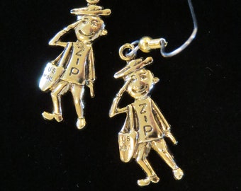 Mr. Zip Earrings Code Zippy U.S. Mail Postal 24 Karat Gold Plate or Matte Silver Ox Post Office Mr Zip US Postal Service EG302/ES278