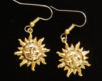 Celestial Sun Earrings 3/4 inch Smiling Faces Summer Vacation Season Copper, 24 Karat Gold Plate or Silver Plate EC040 / EG077 / ES193