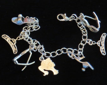 Vintage Barbie Doll Theme Charm Bracelet 7 inch or 8 inch Oxidized Matte Silver BTS055-7 / BTS055-8