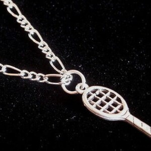 Tennis Racket Necklace 18&quot; Sterling Silver Plate Chain & Oxidized Matte Silver Charm NS047