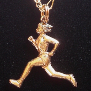 Cross-Country Runner Necklace 24 Karat Gold Plate or Sterling Silver Plate & Matte Silver Ox Female Running NS089 / NG093