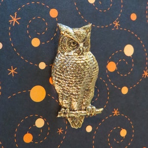 Owl Pin Copper, 24 Karat Gold Plate or Oxidized Matte Silver Wise Old Hoot Owl Barn Halloween All Hallows Eve PC018/PG295/PS241