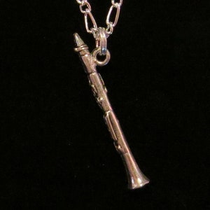 Clarinet Necklace Sterling Silver Plate 18 inch Figaro Chain and Matte Silver Ox Charm Music Orchestra Symphony Band NS114