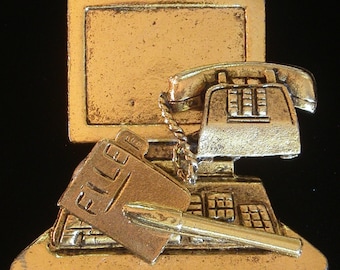 Computer Tech Secretary Pin Desk Top 24 Karat Gold Plate or Oxidized Matte Silver Company Techician Boss PG121 / PS073