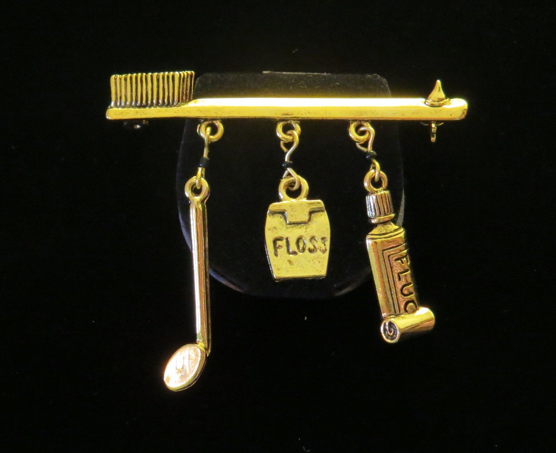 Toothbrush Pin Dentist Pin Brooch 24 Karat Gold Plate Toothbrush Toothpaste Dental ...