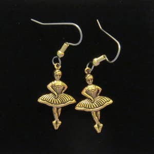 Ballet Dancer Earrings 24 Karat Gold Plate Ballerina Dancers Dancing Ballerinas Dance EG561