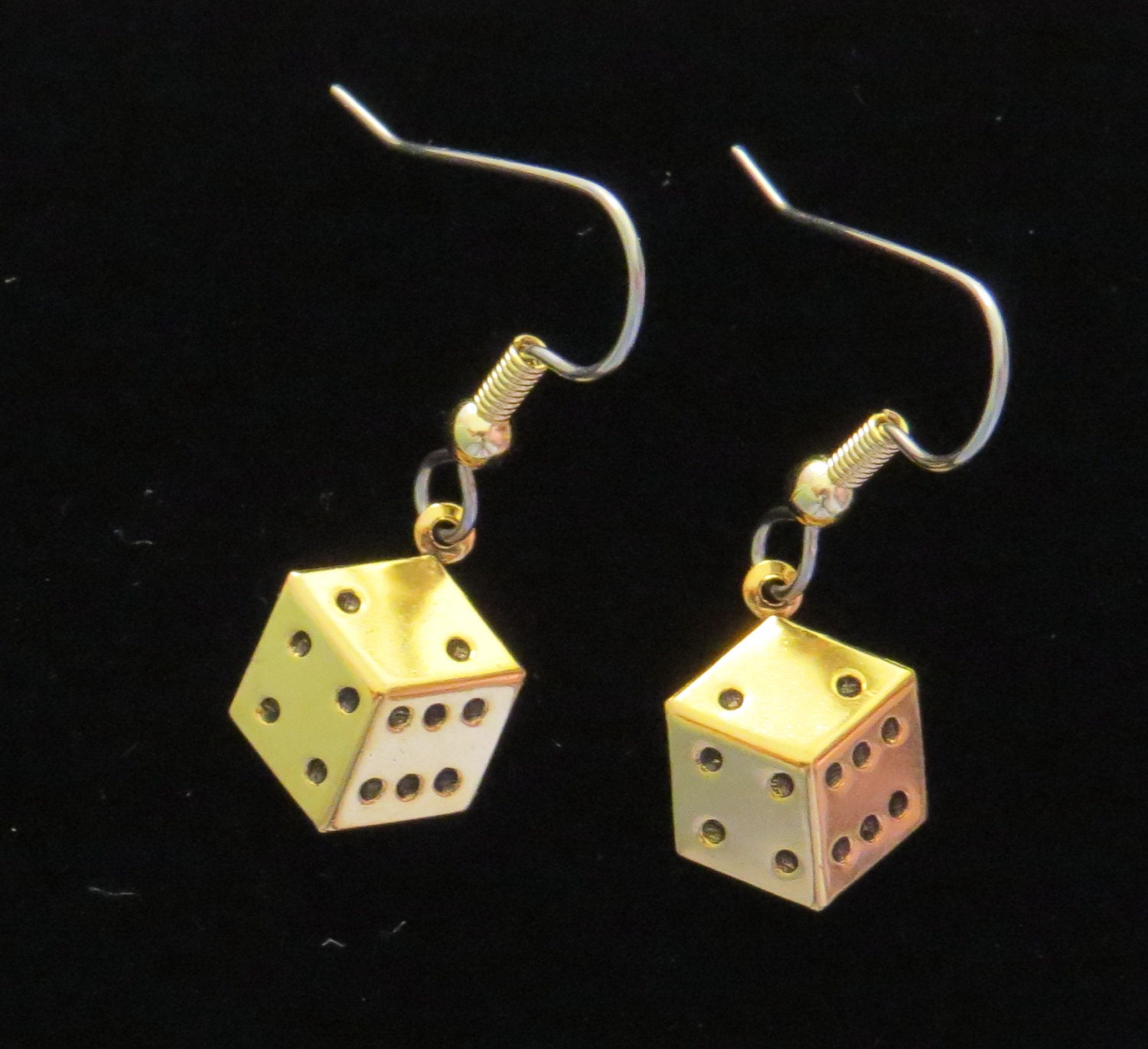 Dice Earrings 24 Karat Gold Plate Gambling Snake Eyes Casino Etsy