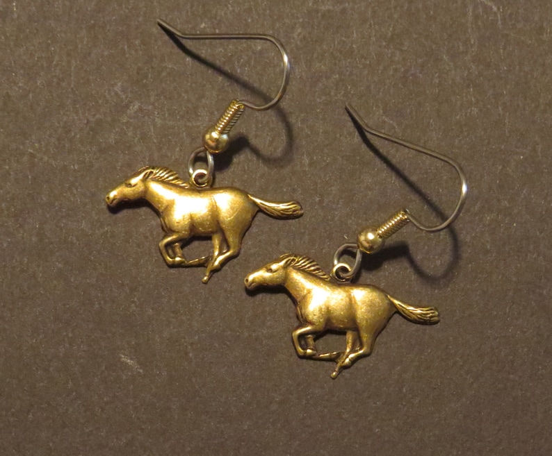 Mustang Earrings Brass or Oxidized Matte Silver Horse Pony Sports Ford Car EG426 ES387