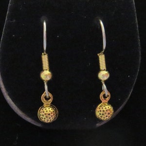 Golf Ball Earrings 3D Tiny 24 Karat Gold Plate Golfer Golfing Balls Hole in One EG548