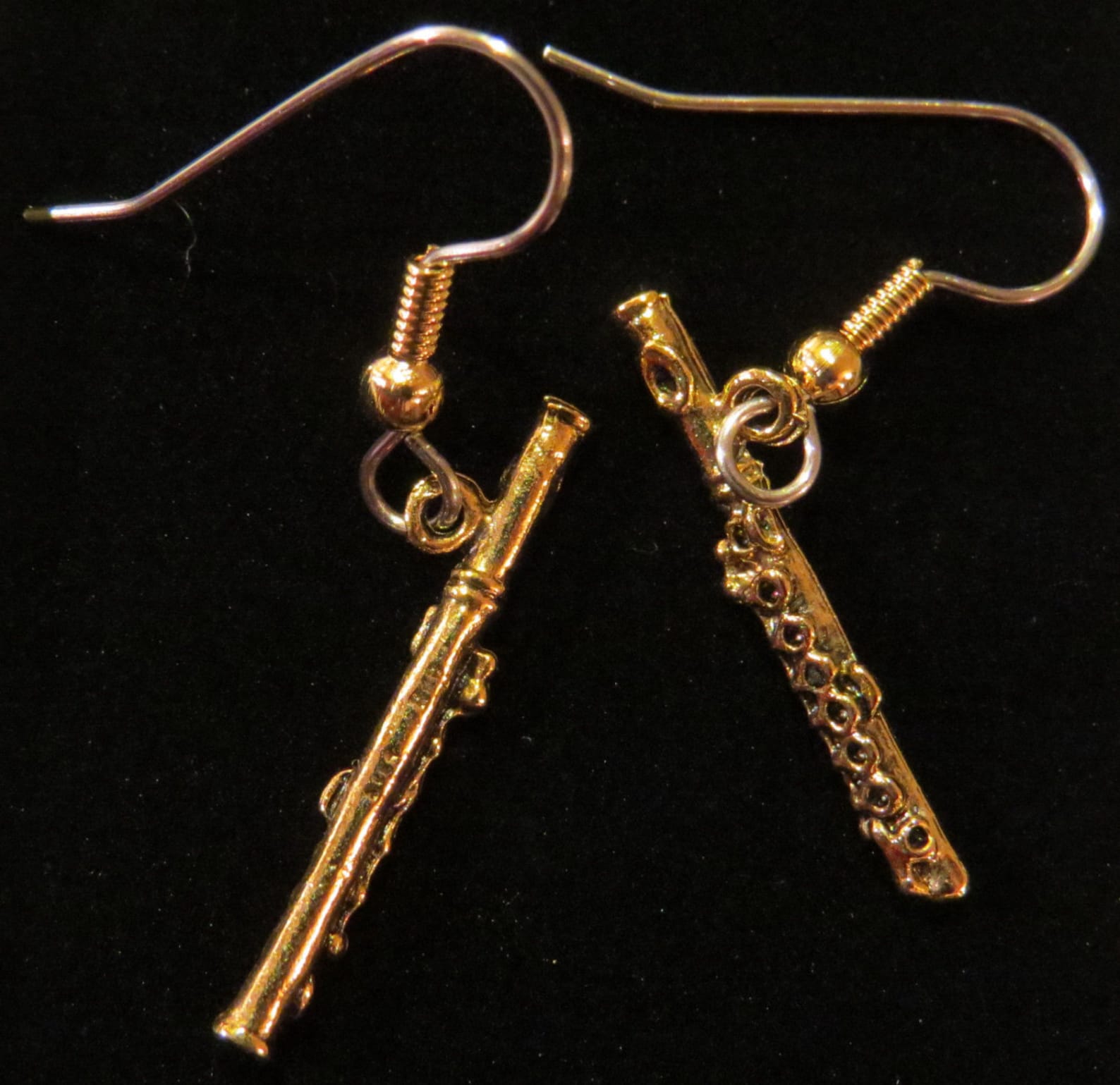 Flute Earrings Flutes 24 Karat Gold Plate Music Band Orchestra Etsy
