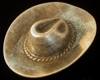 Cowboy Hat Western Pin Antiqued Brass or Antiqued Pewter Horse Equestrian Stetson Ten Gallon Hat Rodeo PG106/PS055