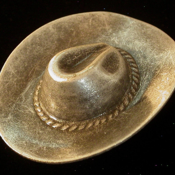 Cowboy Hat Western Pin Antiqued Brass or Antiqued Pewter Horse Equestrian Stetson Ten Gallon Hat Rodeo PG106/PS055