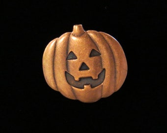 Jack-O-Lantern Brooch Copper Halloween Tack Pin All Hallows Eve Jack O Lantern PC002