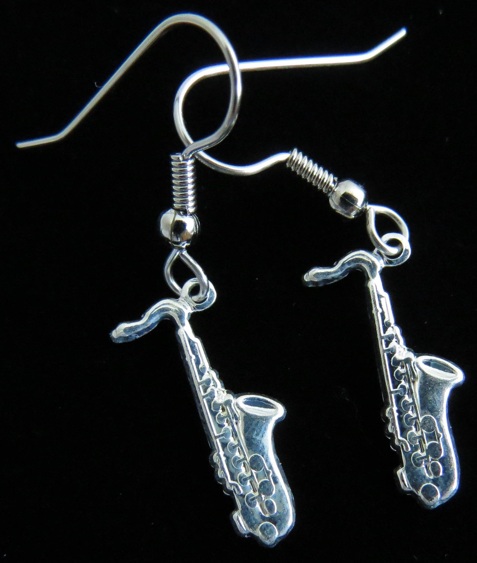 Saxophone Earrings 24 Karat Gold Plate or Sterling Silver Plate Small