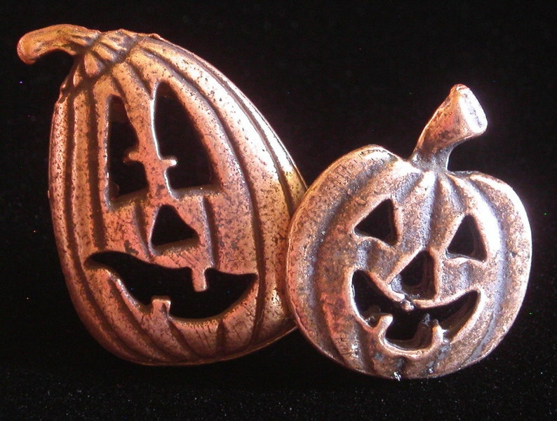 Jack-O-Lanterns Brooch Tack Pin Copper Halloweens Jack-o-lantern Spooky All Hallows Eve PC006 image 4