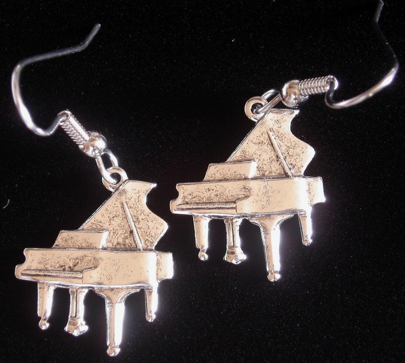 Mini Grand Piano Earrings - 3D Silver Plated Music Jewelry, 10mm Pendant, Handmade In Berlin
