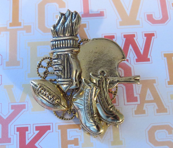 Olympia Olympic Torch Football Sports Pin 24 Karat Gold Plate Columbus East  Football Helmet Cleats PG337