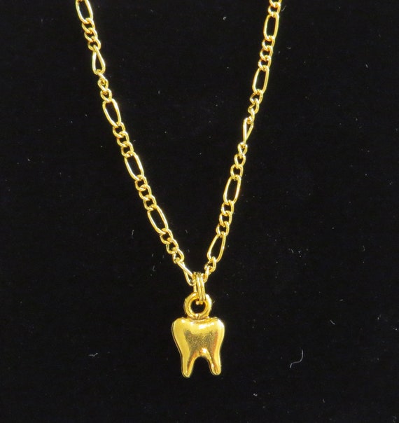 Dentist Tooth Necklace 24 Karat Gold Plate or Matte Silver Ox With