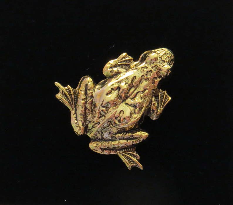 Frog Pin Brooch 24 Karat Gold Plate Toad Bullfrog Polliwog Croaker Amphibian PG370 image 1