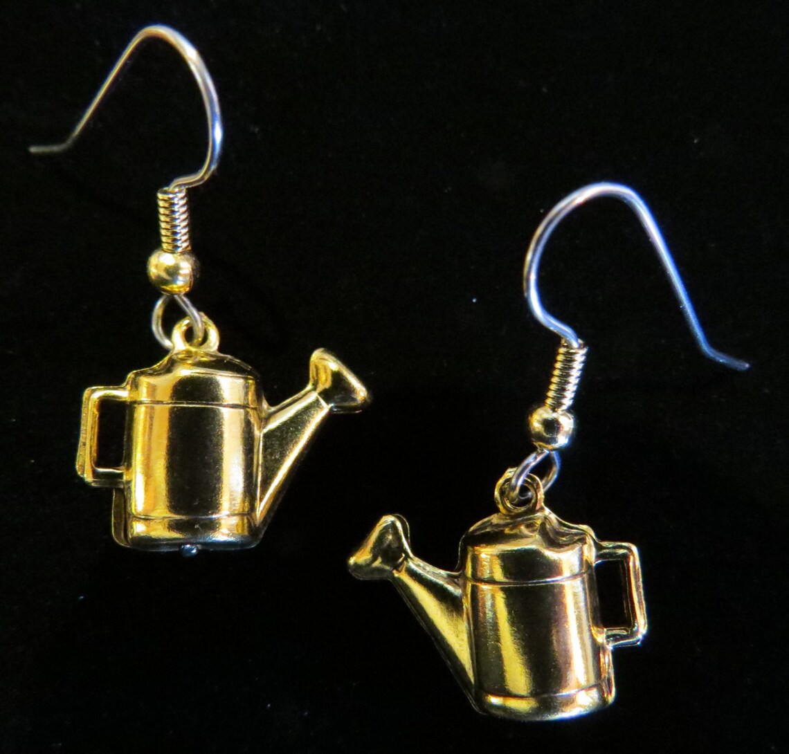 Watering Can Earrings 24 Karat Gold Plate Flower Bed Vegetable Etsy