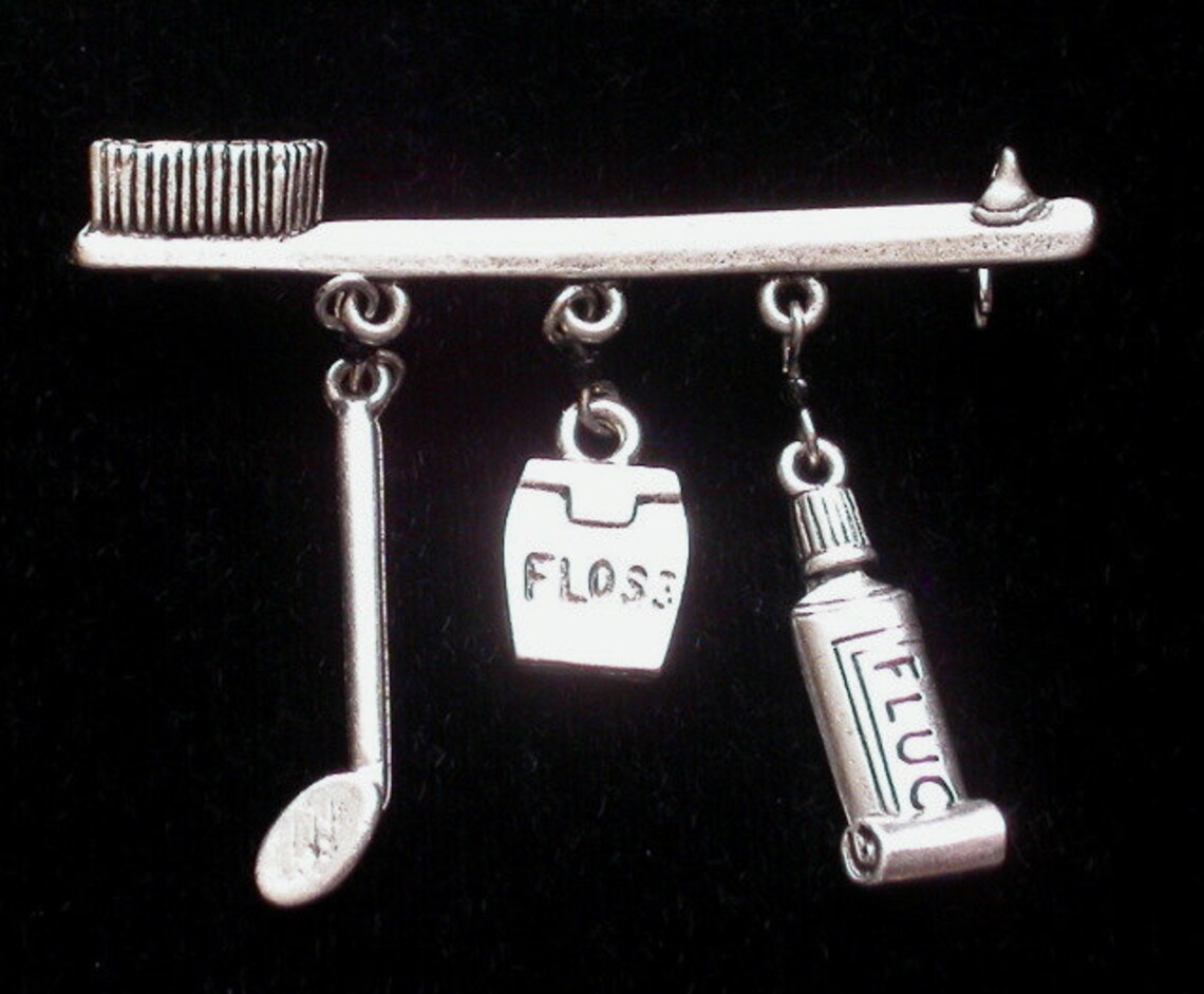 Toothbrush Pin Dentist Pin Brooch 24 Karat Gold Plate Toothbrush Toothpaste Dental ...