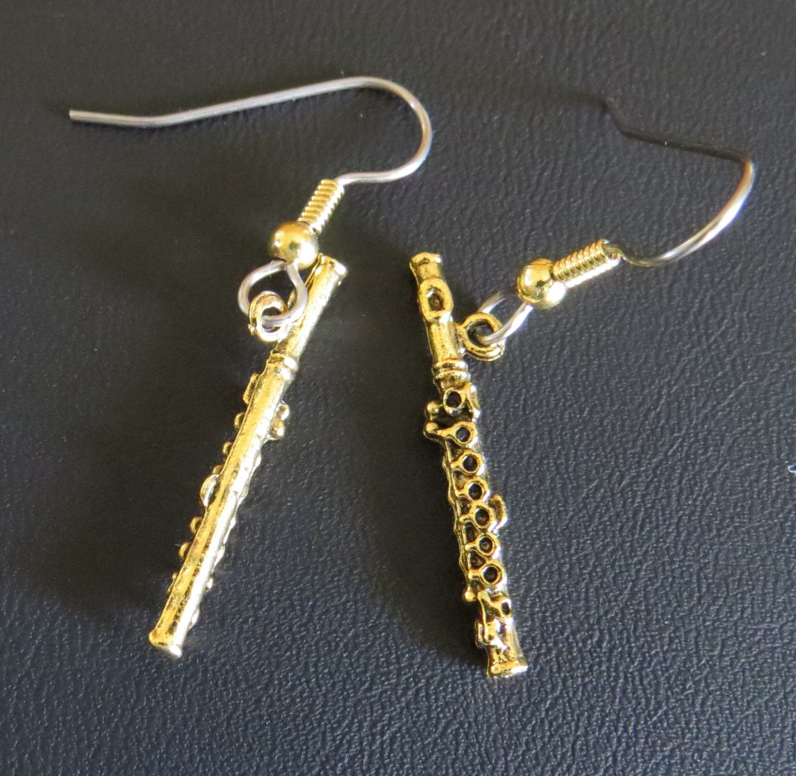 Flute Earrings Flutes 24 Karat Gold Plate Music Band Orchestra Etsy