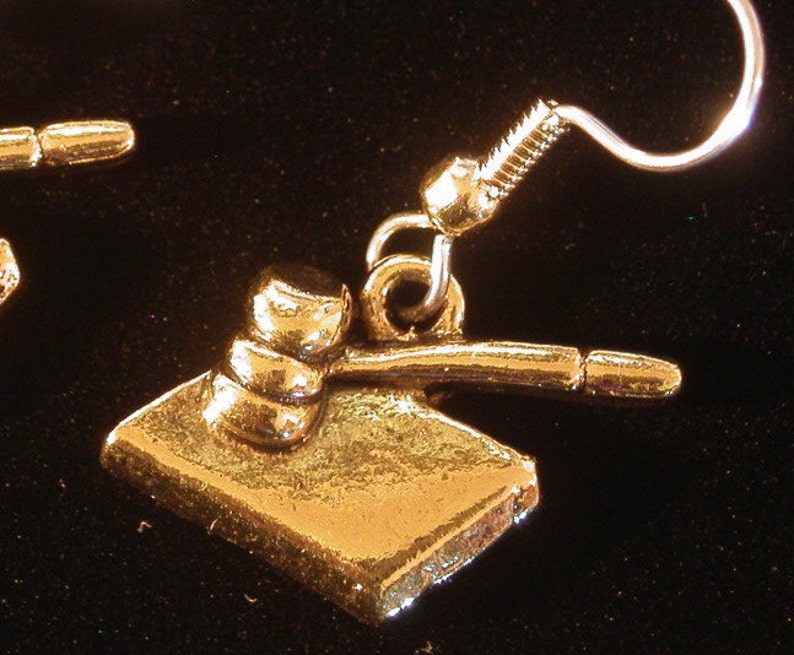 Judge's Gavel Earrings 24 Karat Gold Plate Justice Law Etsy