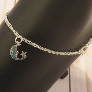 Smiling Half Moon Crescent Anklet Twisted Rope Chain Anklet Bracelet Summer Vacation Silver Plate AS021