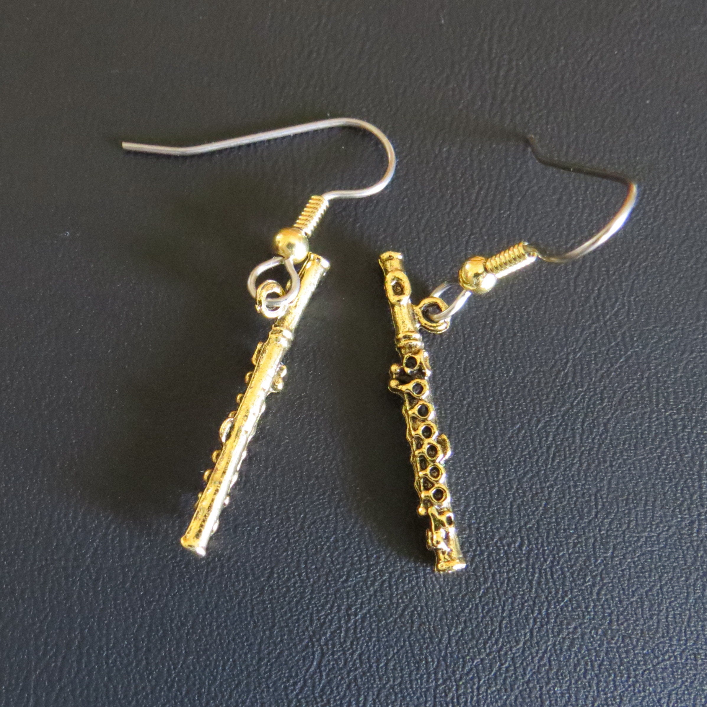 Flute Earrings Flutes 24 Karat Gold Plate Music Band Orchestra Etsy