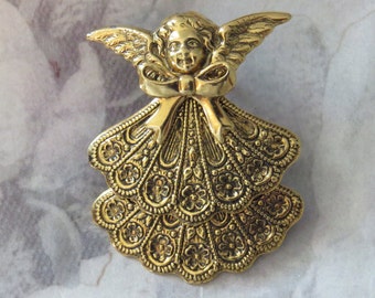 Mother's Day or Grandmother's Birthstone Angel Brooch 24 Karat Gold Plate, Silver Plate or Brass Crystals PG267B-2/PG267G-2/PS217-2